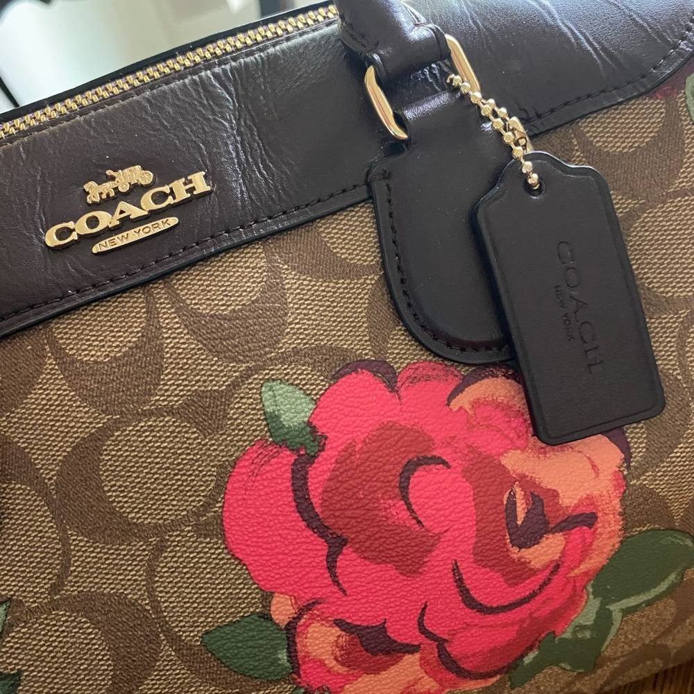 Coach Brown and Red Floral Large Bennett Satchel - Picture 3 of 6